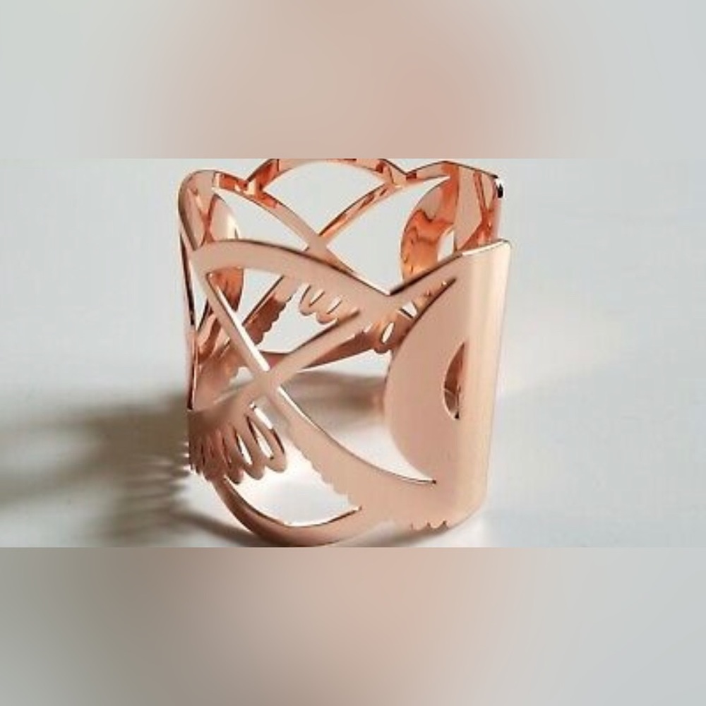 KENZO WORLD RARE RETRÒ VINTAGE ROSE GOLD SCULPTURAL DESIGN CUFF BRACELET - Picture 8 of 9